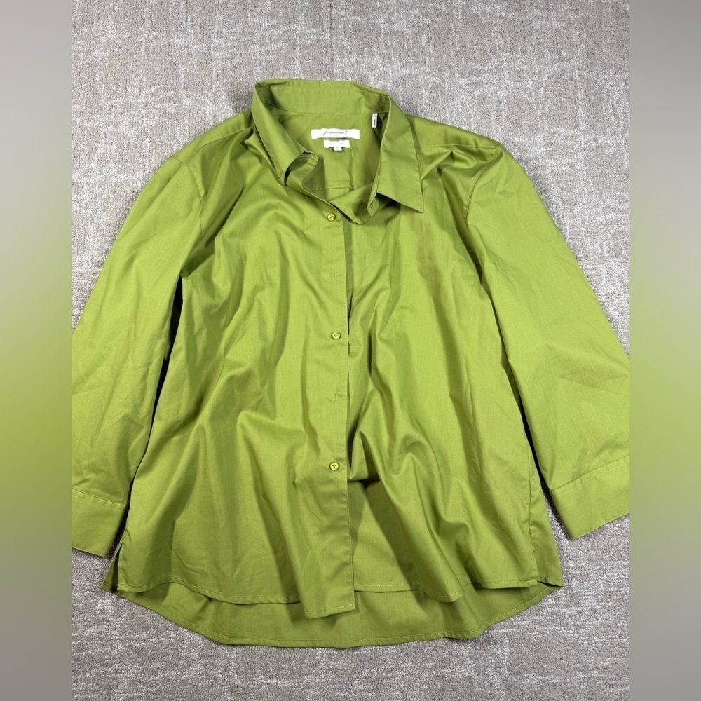 Foxcroft Green Wrinkle Free Button Down Crop Wide Sleeve Shirt Size 18